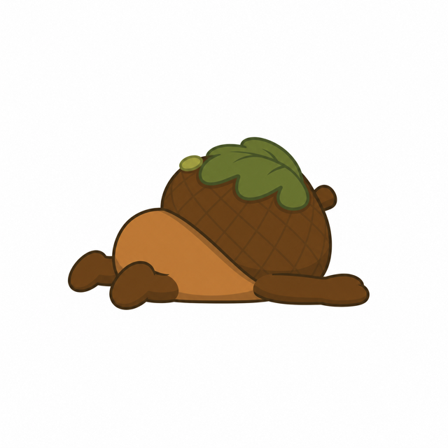 ZERA acorn mascot — Fall Down · Side