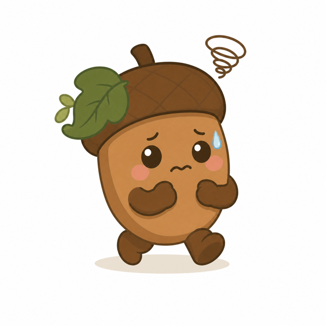 ZERA acorn mascot — Anxious