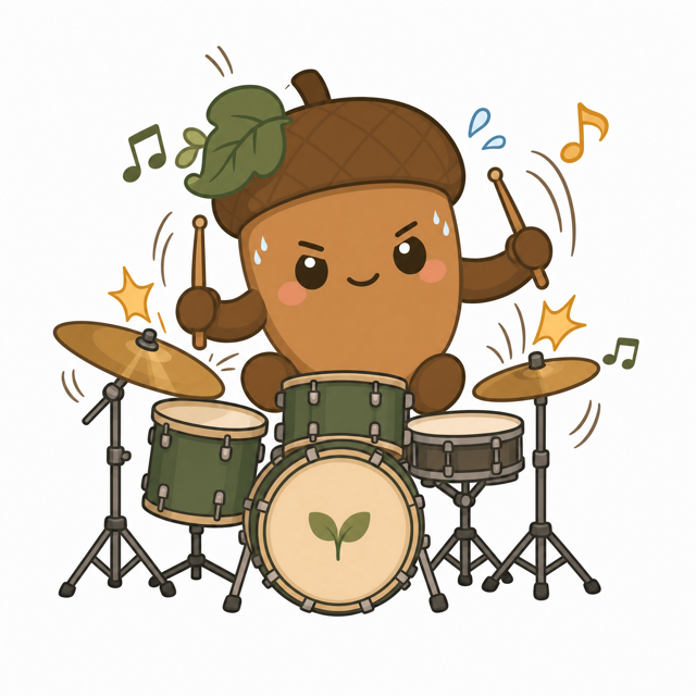 ZERA acorn mascot — Drumming
