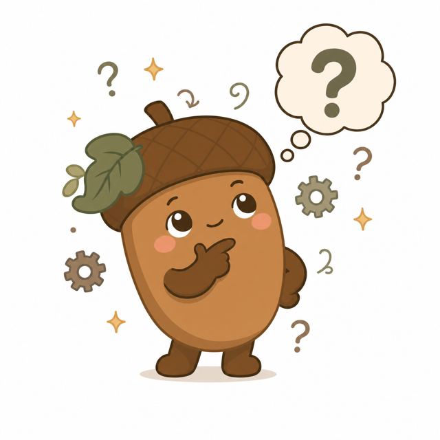 ZERA acorn mascot — Thinking