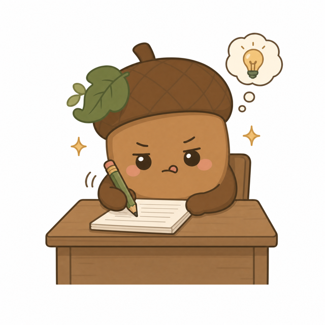 ZERA acorn mascot — Writing