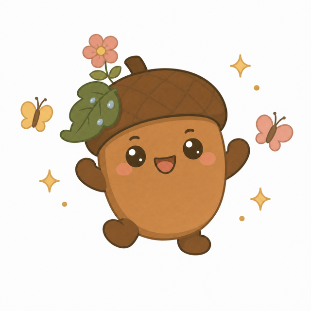ZERA acorn mascot — Joyful