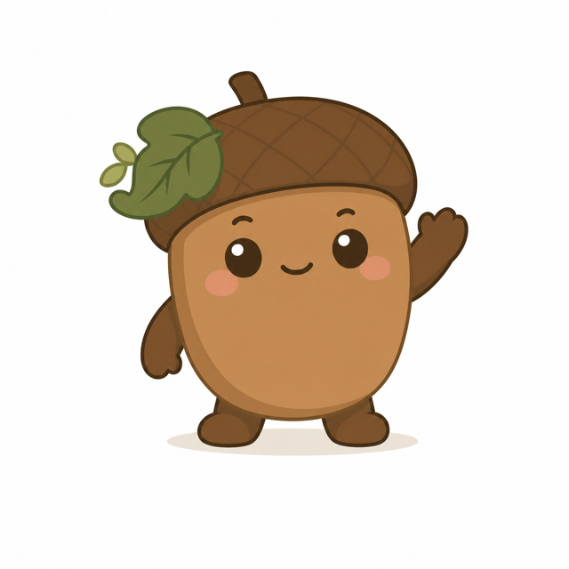 ZERA acorn mascot — Waving Hello