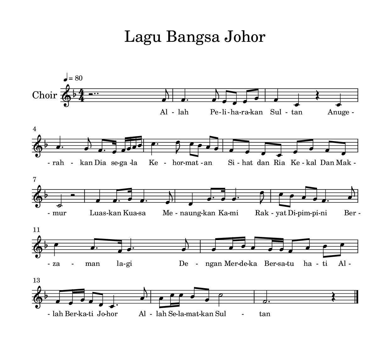 Lagu Bangsa Johor — choir score